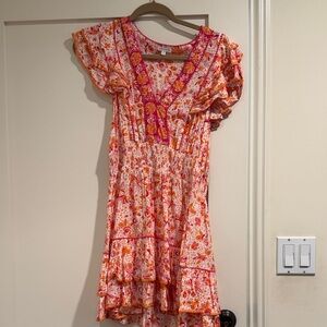 Poupette St. Barth Coral and Crimson Floral Print Garment
